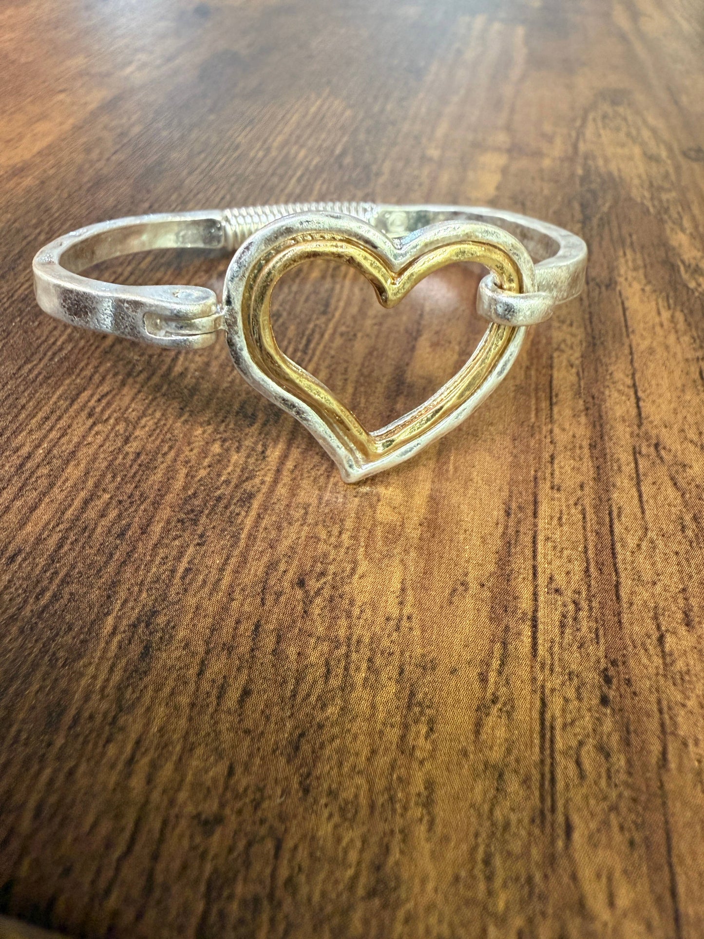 Mixed Metal Heart Cuff Bracelet -Silver/Gold