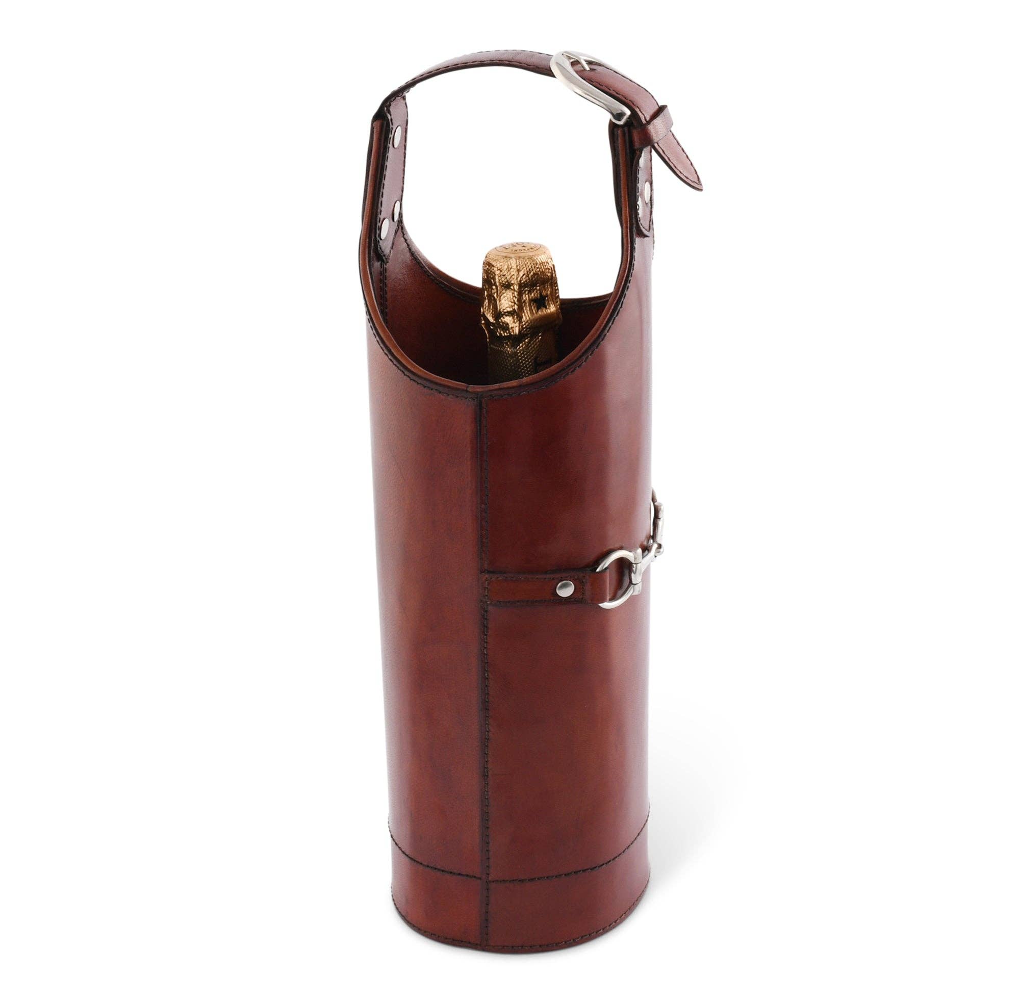 Premium Genuine Leather Bit Single Wine Bottle Carrier - A Taste of Kentucky