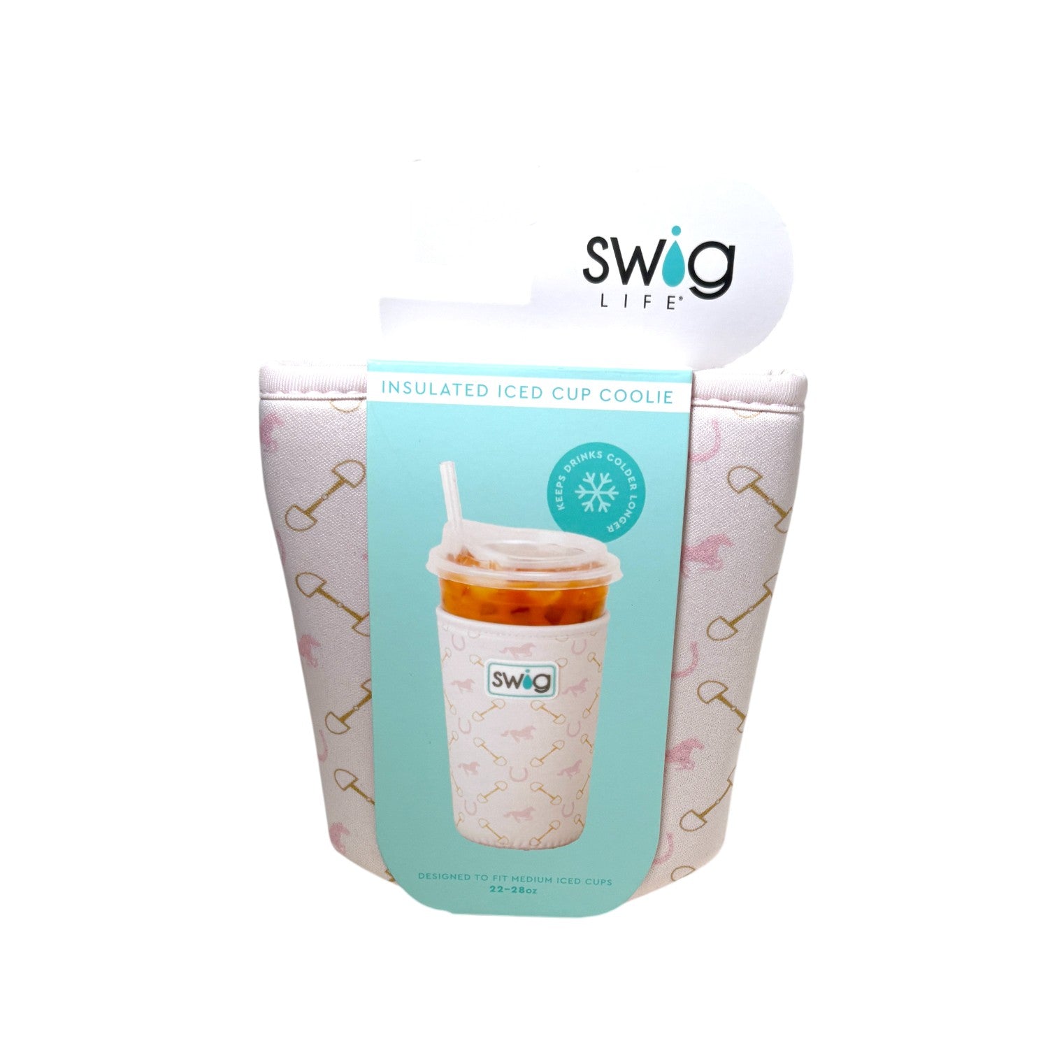Insulated iced cup cozy with packaging on a white background