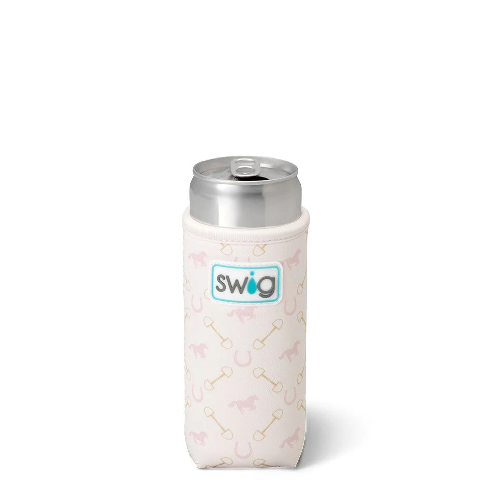 White can cooler with pink bone pattern and silver lid on a white background