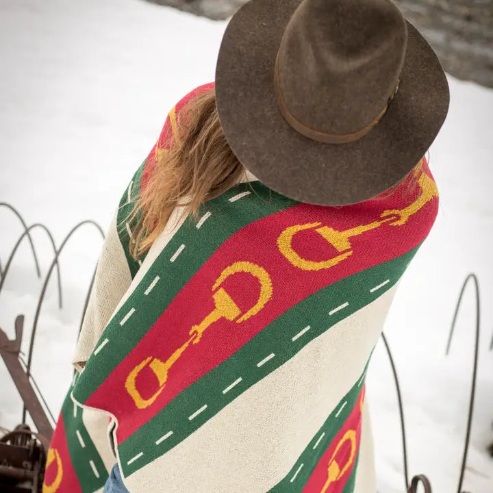 Cotton Sustainable Knit Throw Blanket - Equestrian Striped Horse Bit - A Taste of Kentucky