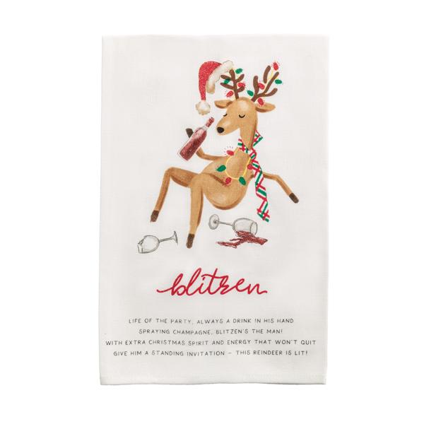 The "Rudolph" tea towel with its iconic red nose and playful poem.