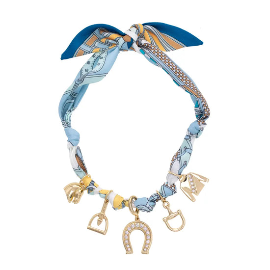 Steeplechase Scarf Necklace in Light Blue | Equestrian Silk Accessory - A Taste of Kentucky