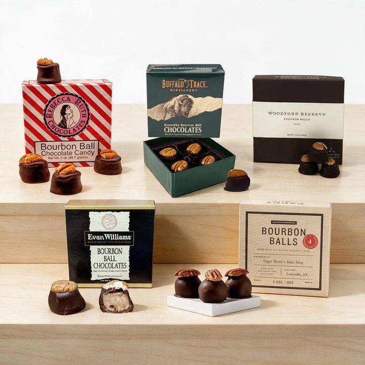 Mini Bourbon Ball Flight | Kentucky Bourbon Ball Sampler Gift Tower with Rebecca Ruth, Woodford Reserve & More - A Taste of Kentucky