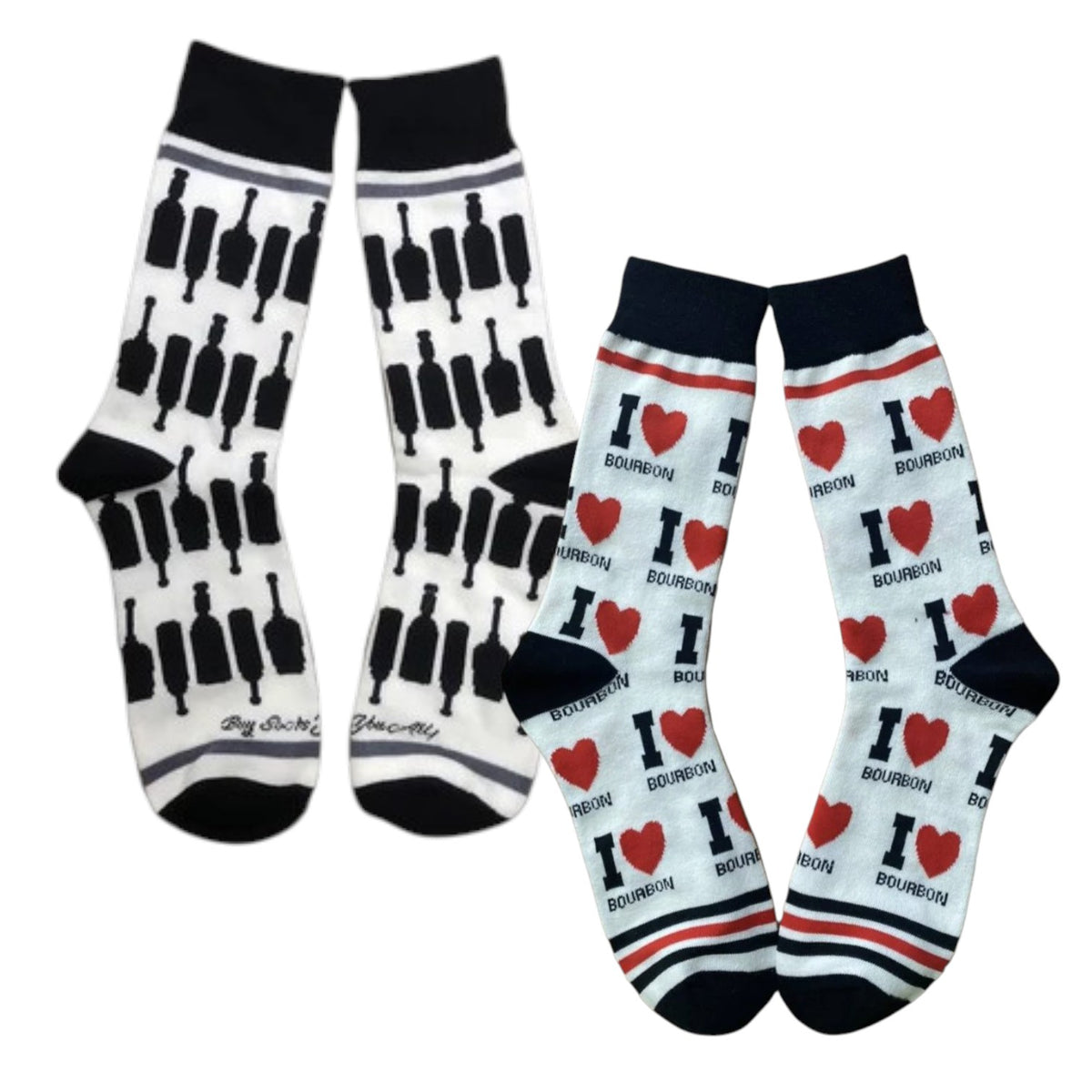 Bourbon Men's Novelty Crew Socks — I Love Bourbon & Bourbon Bottles Kentucky Gift