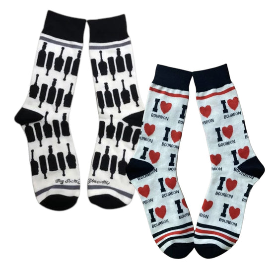 Bourbon Men's Novelty Crew Socks — I Love Bourbon & Bourbon Bottles Kentucky Gift