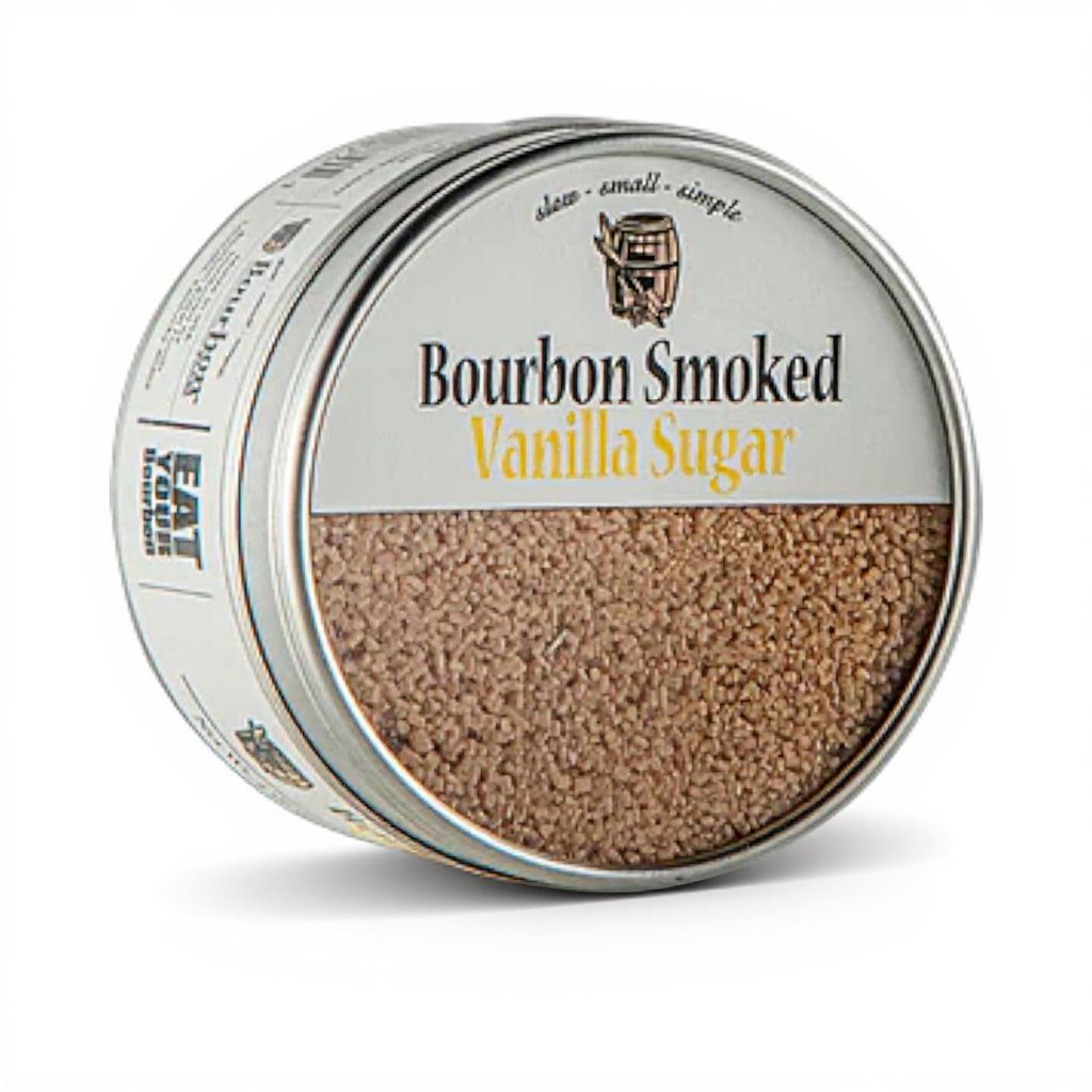 Bourbon Smoked Vanilla Sugar container on a white background