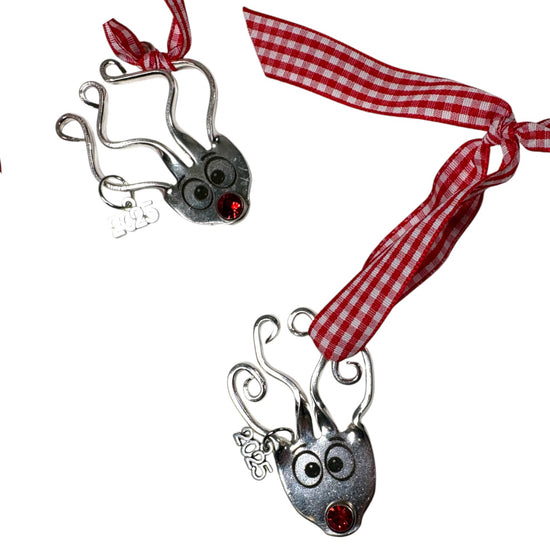 Front view of the Boy Reindeer ornament, highlighting its classic, simple design.