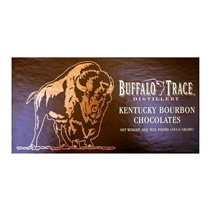 Buffalo Trace Distillery Kentucky Bourbon Chocolates packaging with a bison illustration.