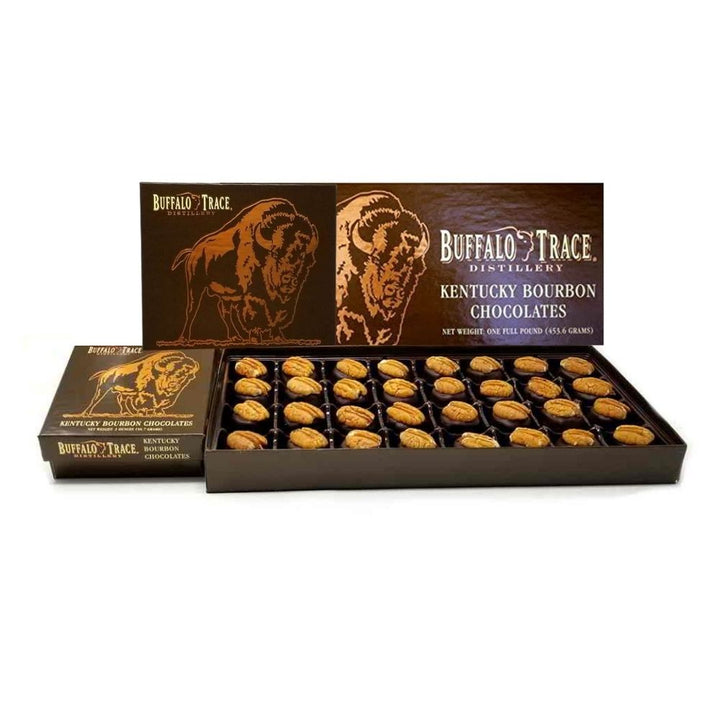 Box of Buffalo Trace Kentucky Bourbon Chocolates on a white background