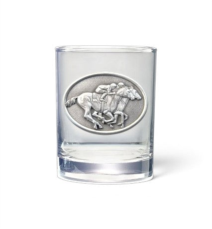 By A Nose Drinkware | Fine Pewter Horse Racing Double Old Fashioned or Square Shot Glass - A Taste of Kentucky