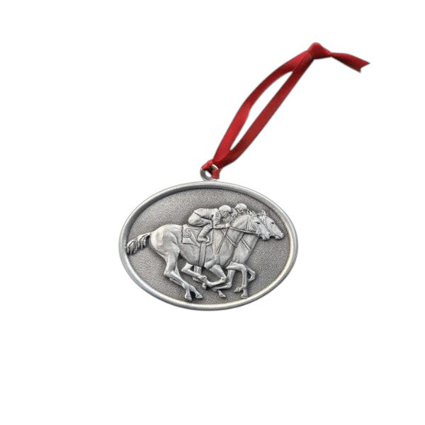 Horse Racing Pewter Ornament | Racehorse or By A Nose Design