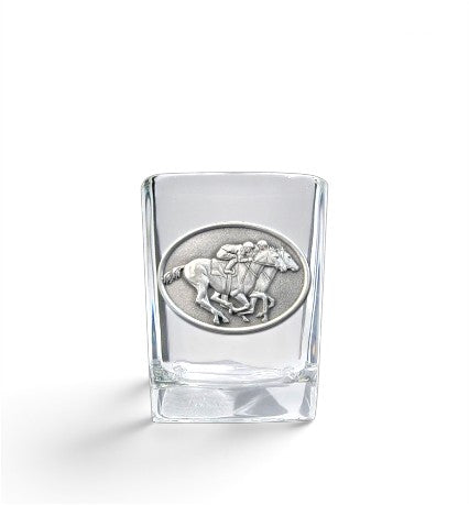 By A Nose Drinkware | Fine Pewter Horse Racing Double Old Fashioned or Square Shot Glass - A Taste of Kentucky