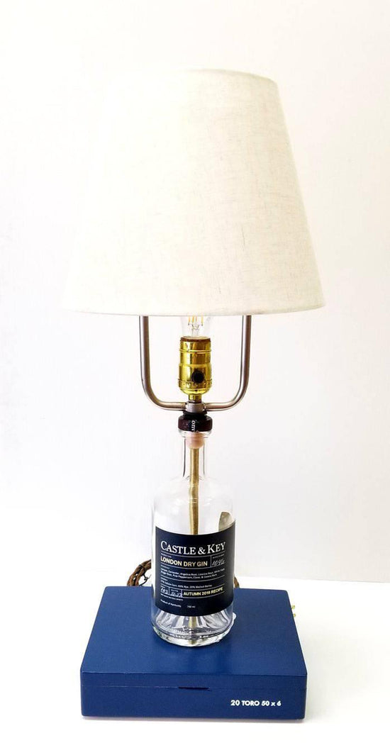 Castle & Key Gin Bottle Lamp on Cigar Box Base - A Taste of Kentucky