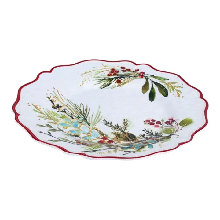 Decorative plate with floral and berry design on a white background