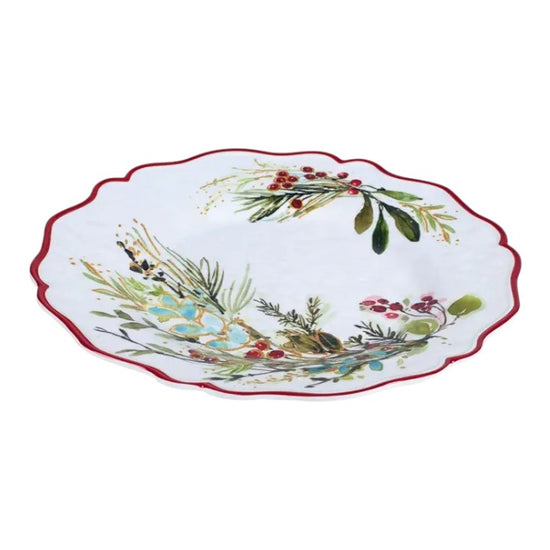 Decorative plate with floral and berry design on a white background