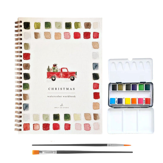 Christmas Watercolor Gift Bag | Workbook, Mini Paint Palette & Brushes