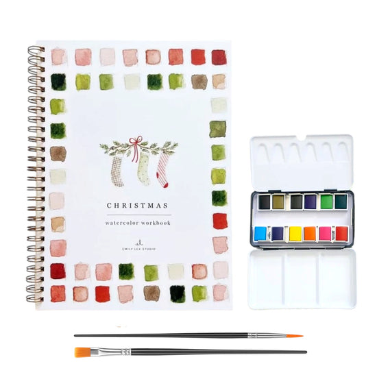 Christmas Watercolor Gift Bag | Workbook, Mini Paint Palette & Brushes