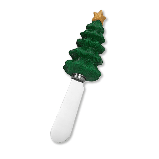 Christmas tree-shaped cheese-spreader on a white background