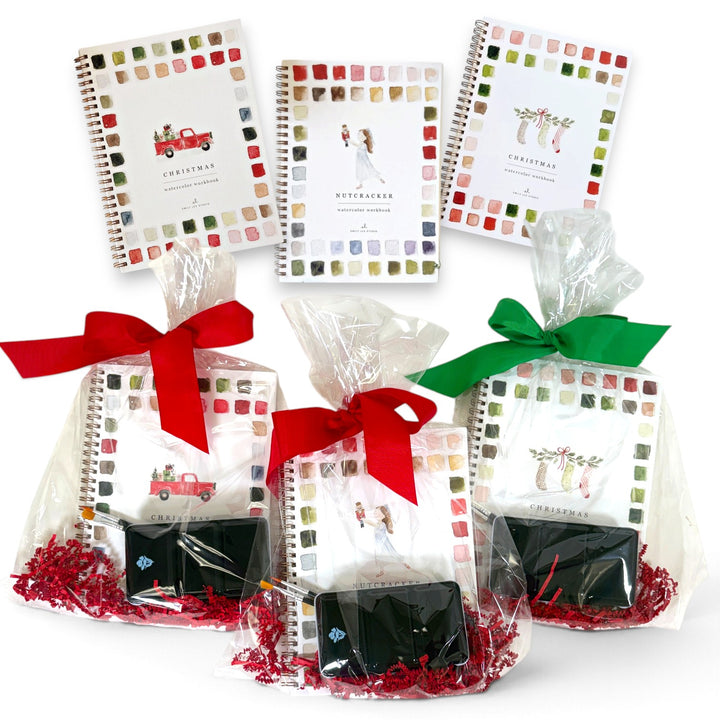 Christmas Watercolor Gift Bag | Workbook, Mini Paint Palette & Brushes