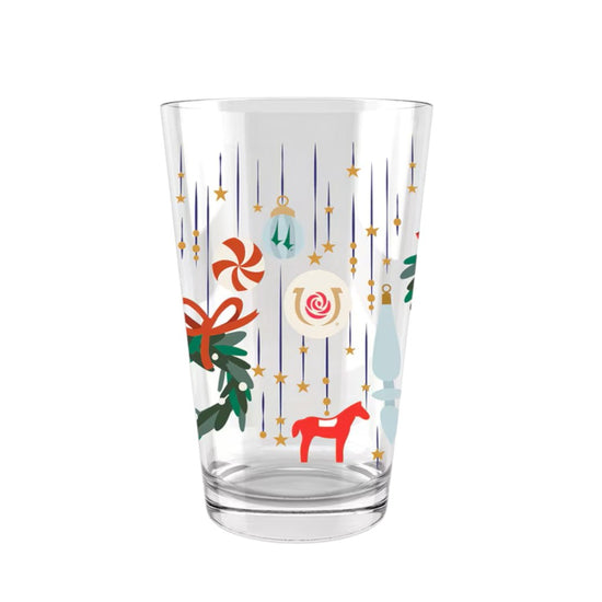 A 16oz Churchill Downs Holiday Pint Glass showing festive horse racing-themed illustrations.