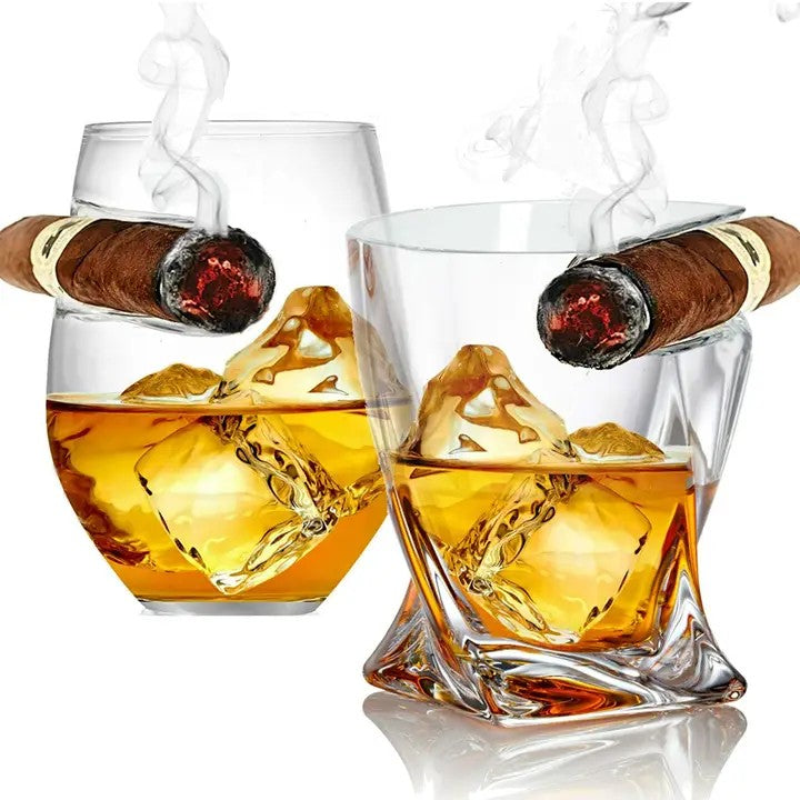 A set of two Cigar Whiskey Glasses, showing both the Twist and Round styles side-by-side.
