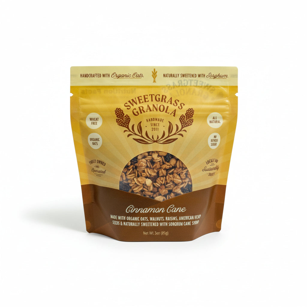 Sweetgrass Granola Cinnamon Cane package on a white background
