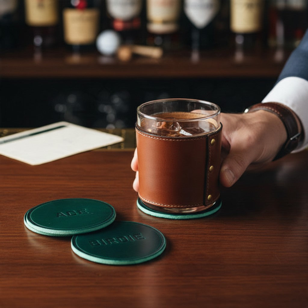 Golf Coasters | Set of 6 Hand-Stamped Leather Coasters | Made in Louisville, KY - A Taste of Kentucky
