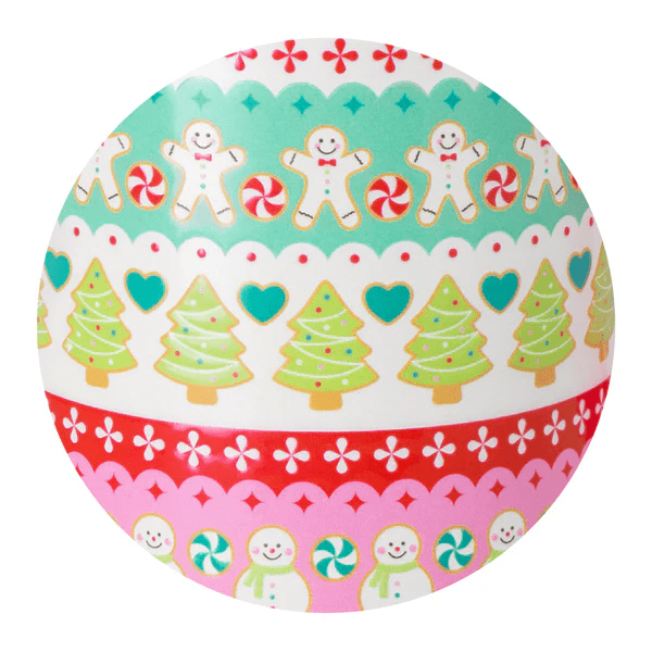 Close-up of the Cookie Jar pattern with gingerbread men, snowmen, and Christmas trees in festive colors.