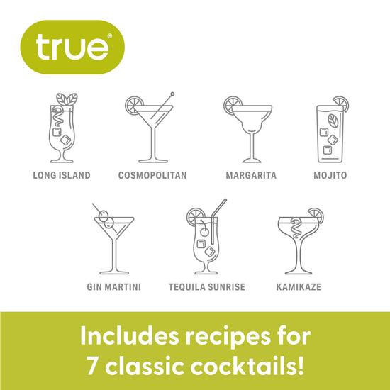 7 Cocktail Recipe Stainless Steel and Glass Shaker 13.5 oz