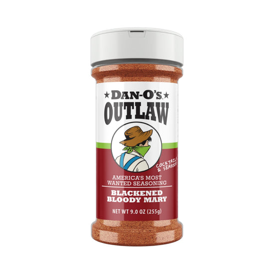 A medium bottle of Dan-O's Outlaw Blackened Bloody Mary Seasoning with the signature cowboy character on the label.