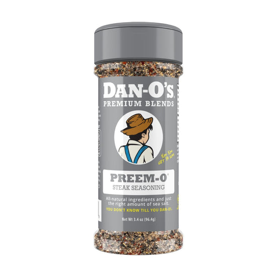 Dan-O's Premium Blends Freem-O Steak Seasoning container on a white background