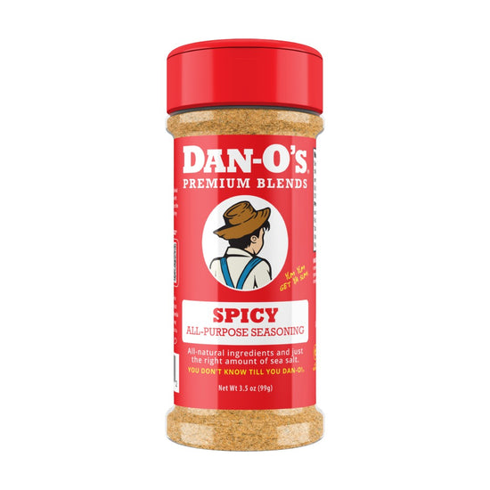 Dan-O's Spicy All-Purpose Seasoning container on a white background