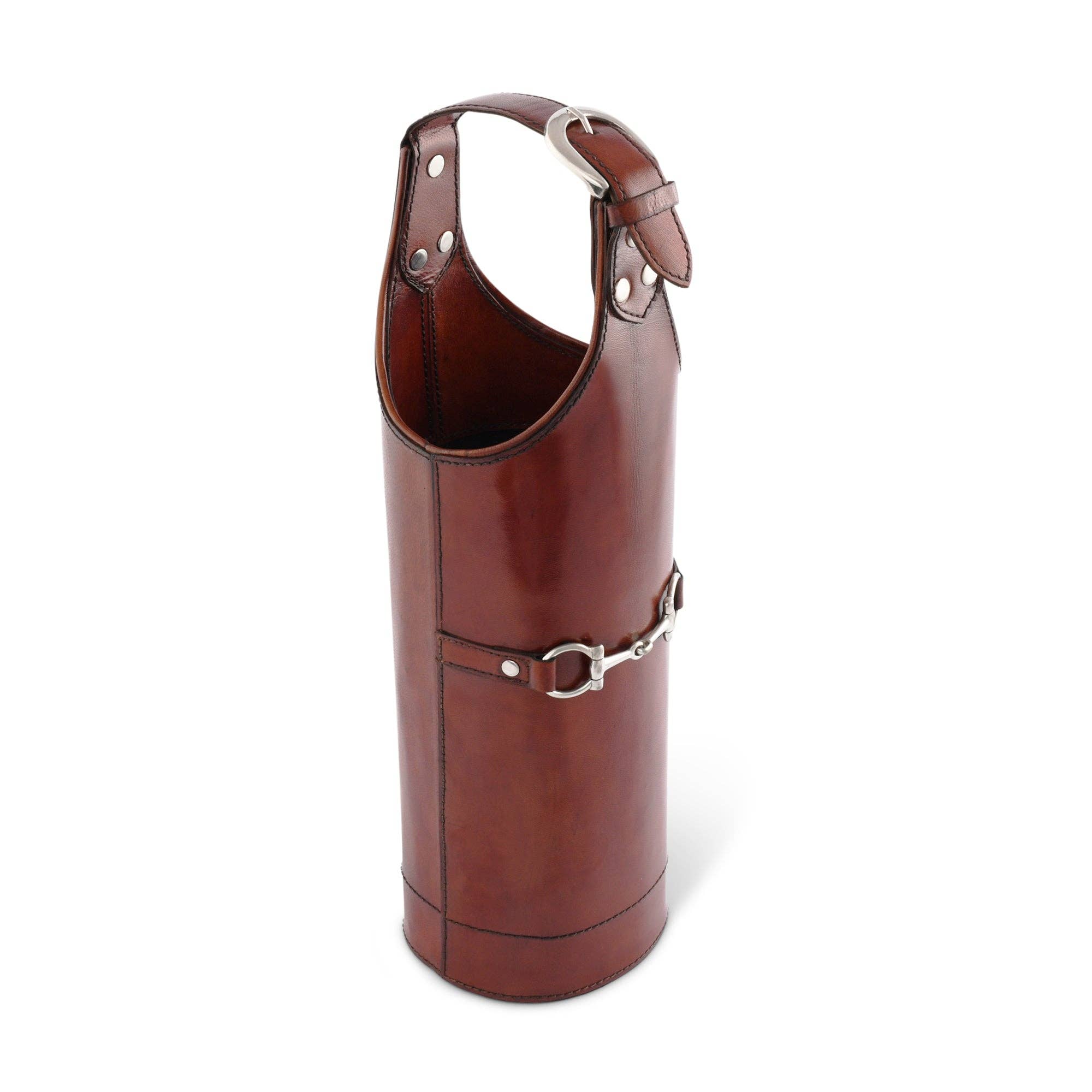 Premium Genuine Leather Bit Single Wine Bottle Carrier - A Taste of Kentucky