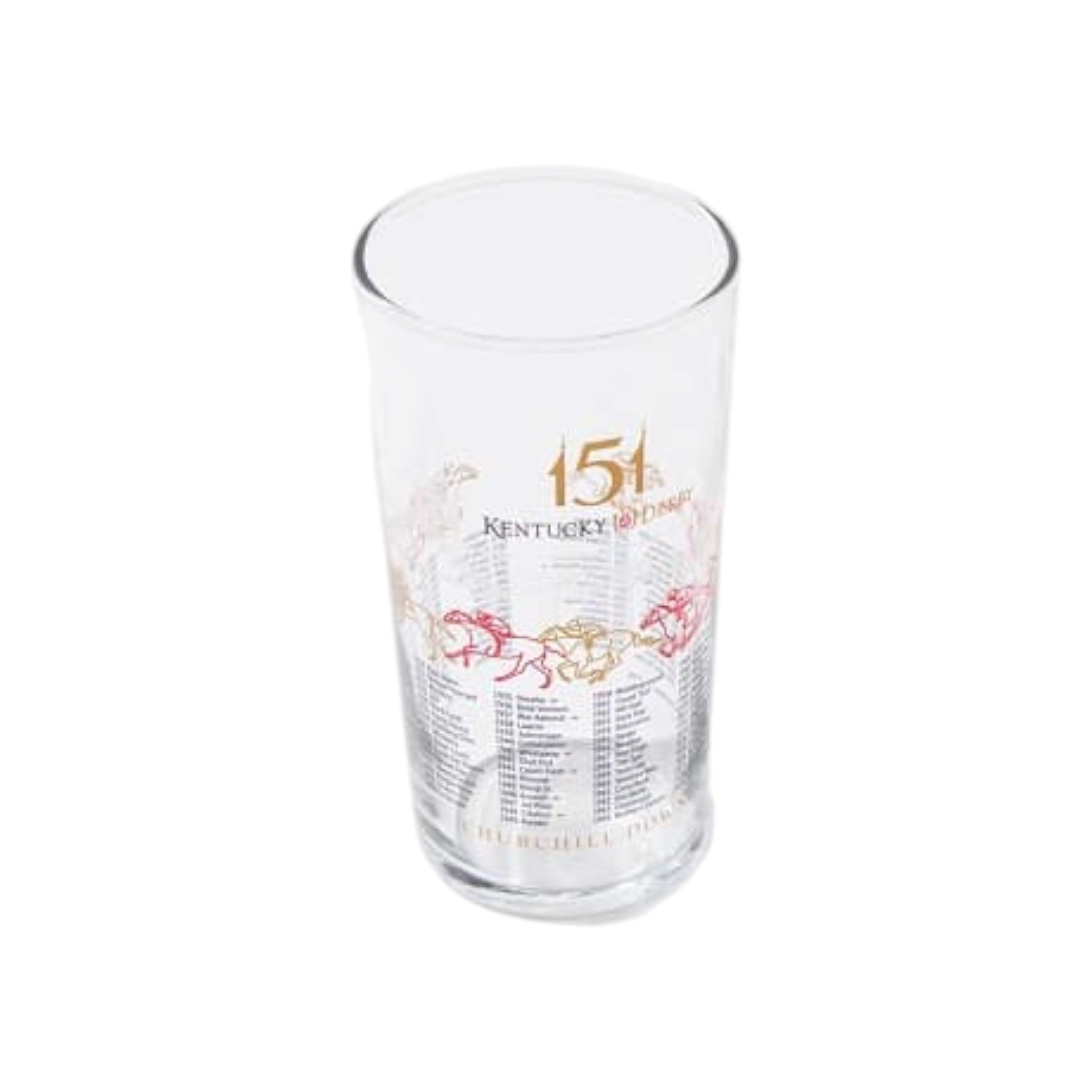Clear glass with decorative text and graphics on a white background