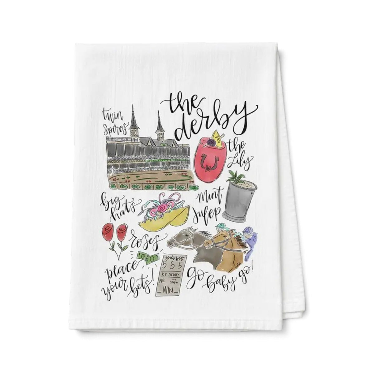 Derby Collage Tea Towel | Kentucky-Themed 100% Cotton Kitchen Towel - A Taste of Kentucky