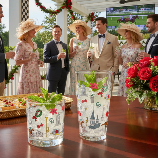 A festive Derby party bar featuring the elegant whimsey rocks glass.