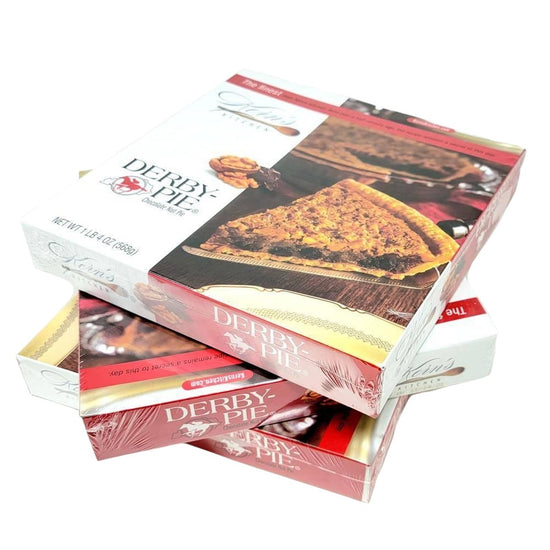 Stack of Derby Pie boxes with a pie image on the packaging.
