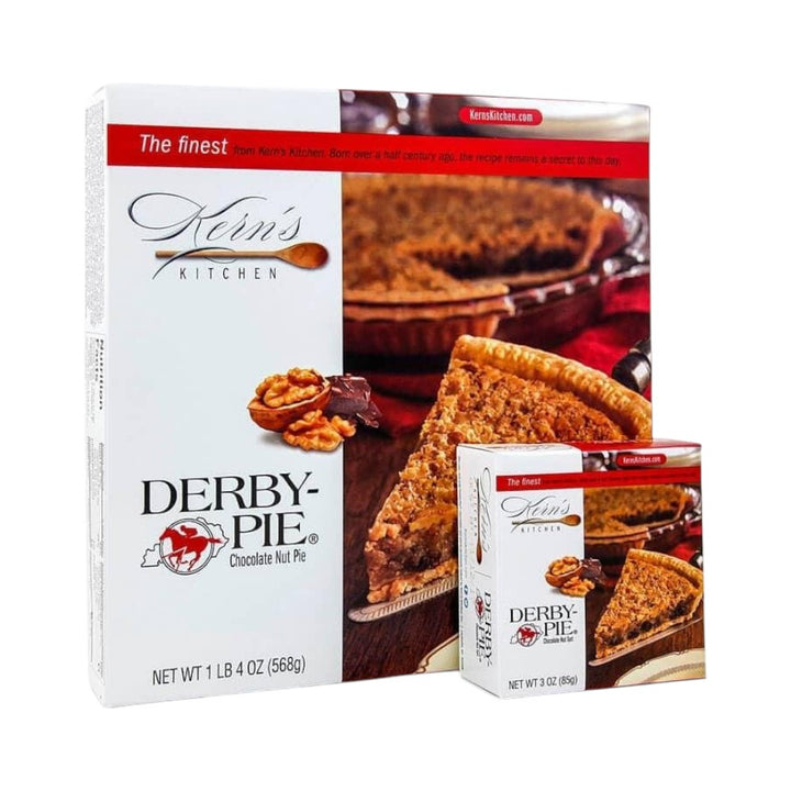 Klin's Kitchen Derby Pie packaging with images of pies on a white background