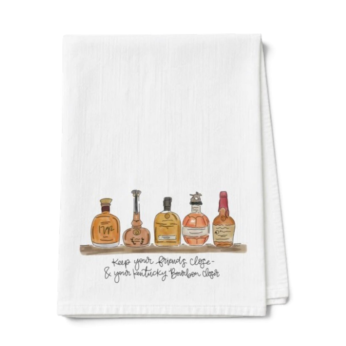 Bourbon Tea Towels | Kentucky-Themed 100% Cotton Kitchen Towels — If It Ain't Kentucky, Keep Your Bourbon Closer & Bourbon Flowers