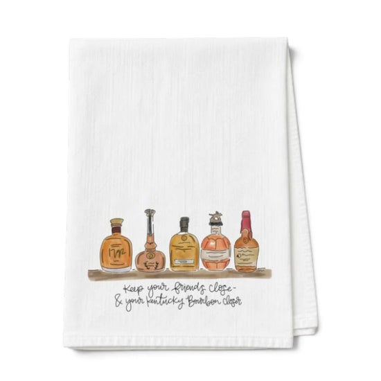 Bourbon Tea Towels | Kentucky-Themed 100% Cotton Kitchen Towels — If It Ain't Kentucky, Keep Your Bourbon Closer & Bourbon Flowers