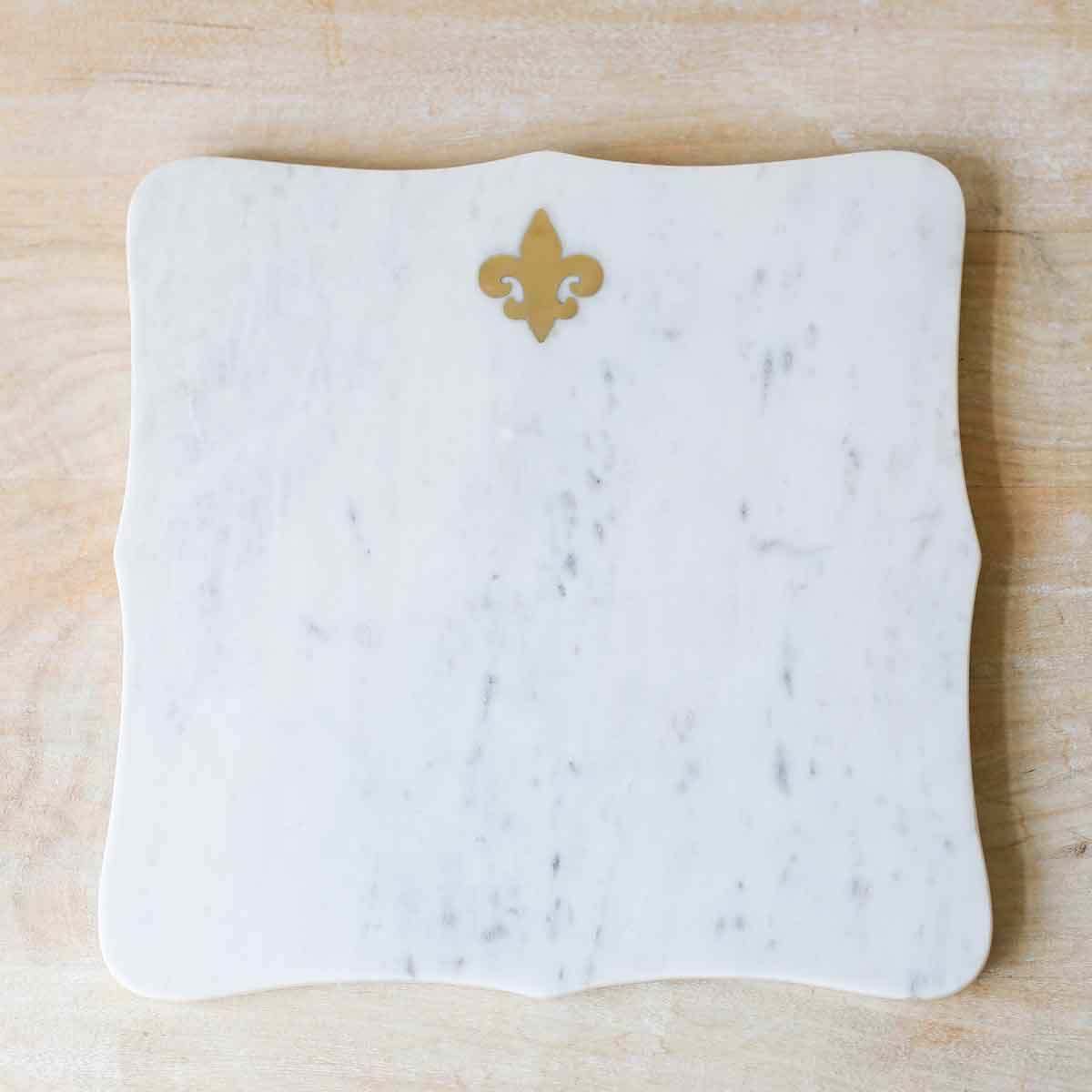 Fleur de Lis Marble Serving Board   White/Brass   12x12 - A Taste of Kentucky