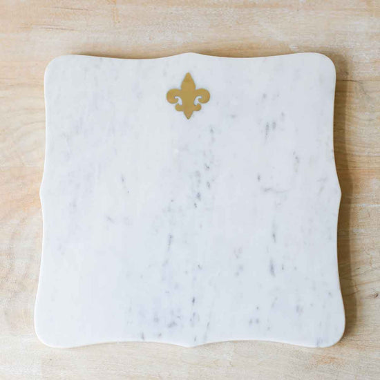 Fleur de Lis Marble Serving Board   White/Brass   12x12 - A Taste of Kentucky