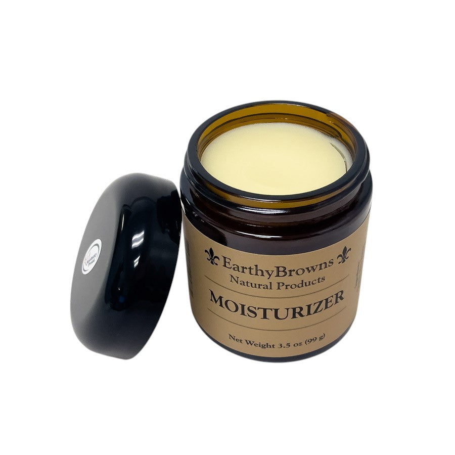 Jar of Earthy Browns Natural Products Moisturizer on a white background