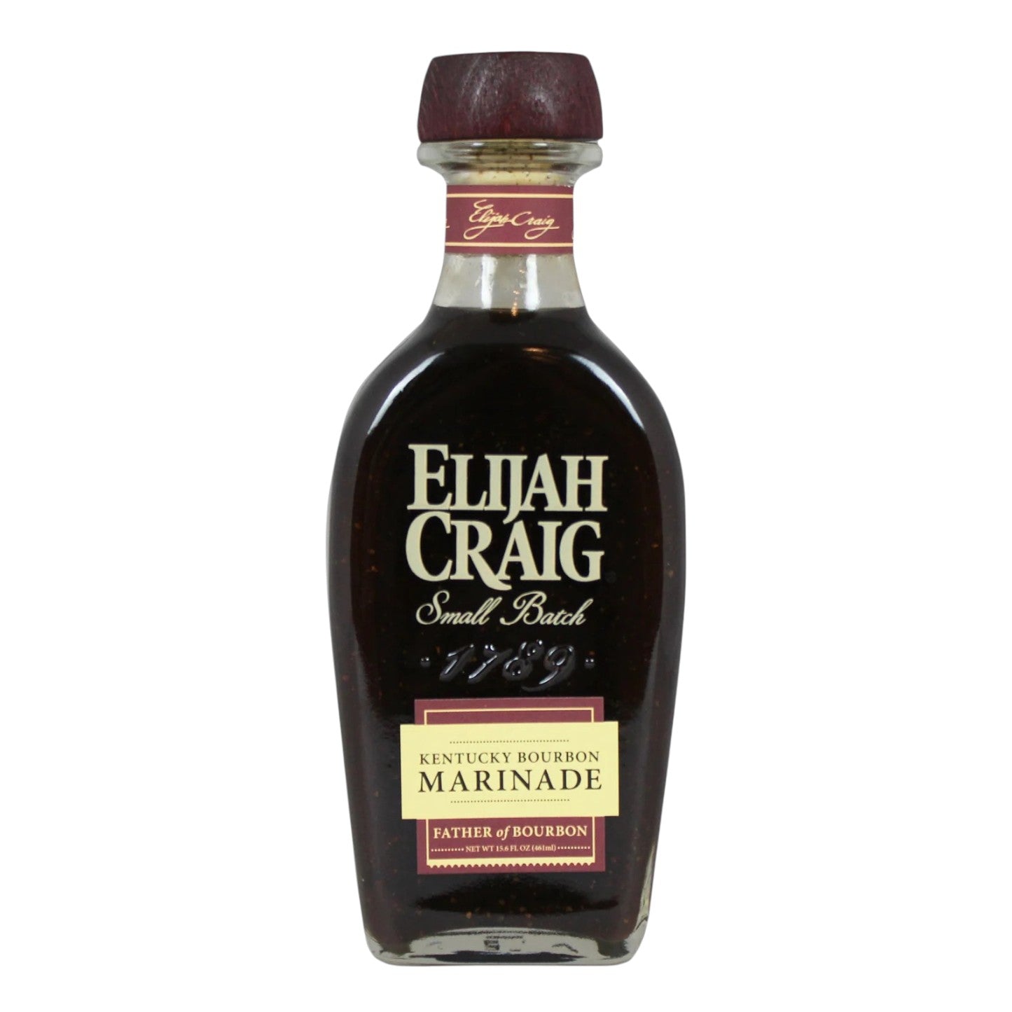 Bottle of Elijah Craig Kentucky Bourbon Marinade on a white background