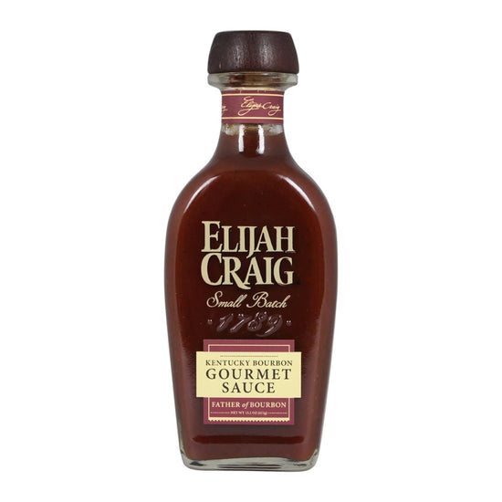 Bottle of Elijah Craig Kentucky Bourbon Gourmet Sauce on a white background
