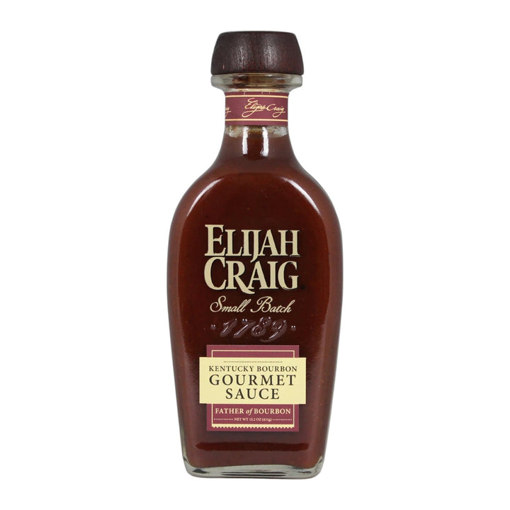 Bottle of Elijah Craig Kentucky Bourbon Gourmet Sauce on a white background