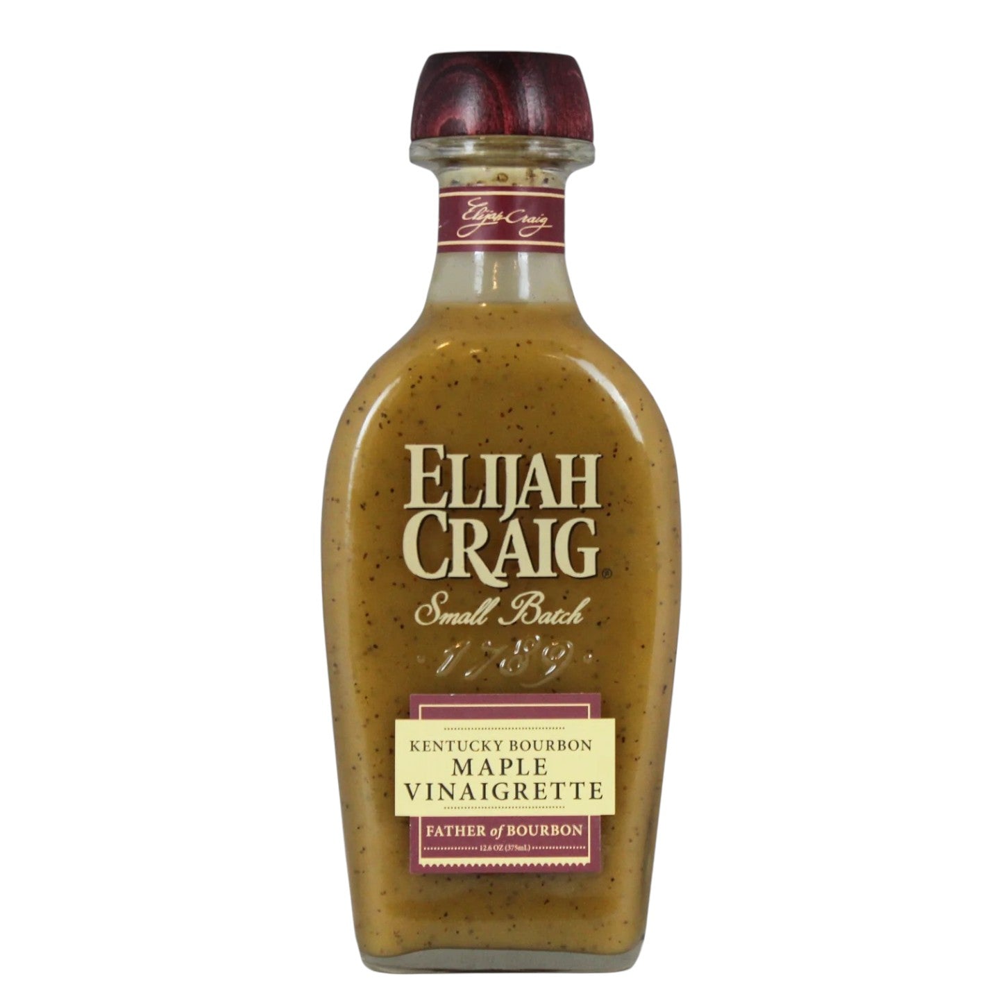 Bottle of Elijah Craig Kentucky Bourbon Maple Vinaigrette on a white background
