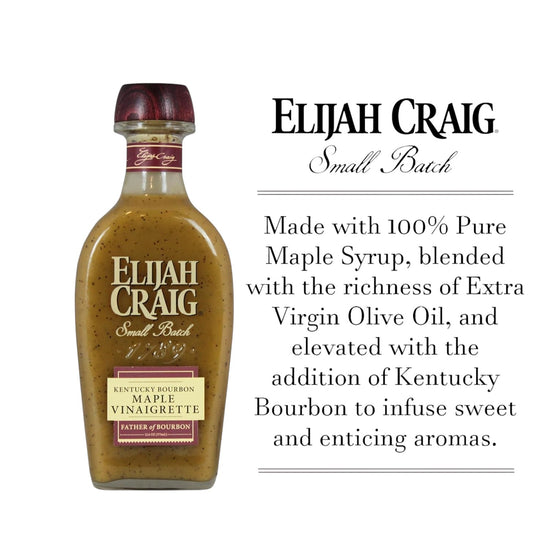 Bottle of Elijah Craig Small Batch Kentucky Bourbon Maple Vinaigrette on a white background