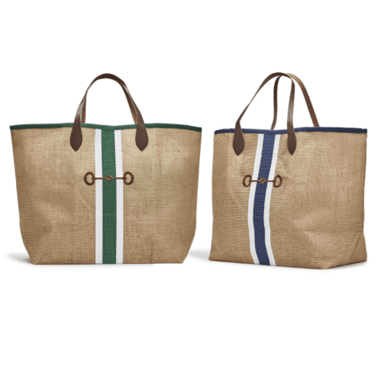 Equestrian Jute Tote Bag with Leather Handles - A Taste of Kentucky